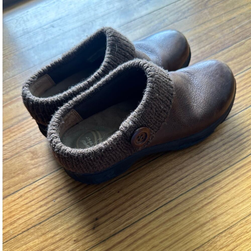 Dansko Kenzie Brown Leather Clogs EU 37 US 6.5 7 Sweater Trim Comfort
